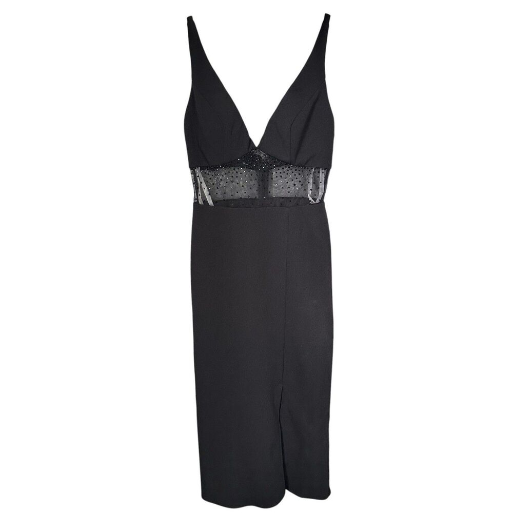 Jules & Cleo Womens Sz 0 Black V Slit Embellished Mesh Waist Sleeveless Prom NWT